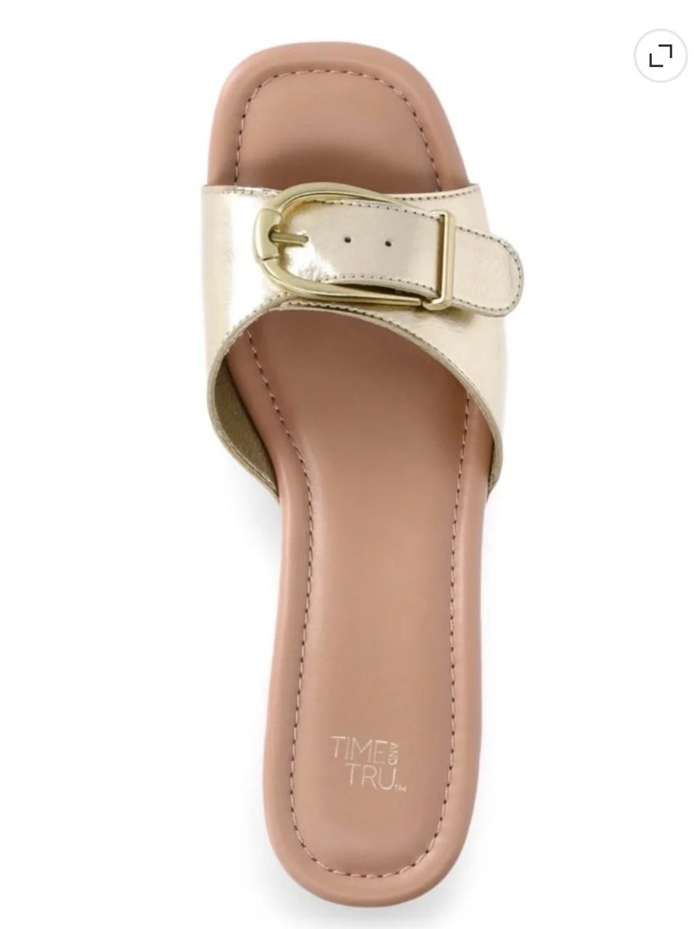 Time and Tru Metallic Gold Buckle Wedge Sandals with Cork Heels